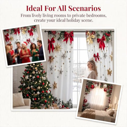 E 39x86 Inch Christmas Holiday Printed Curtains for Living Room - 2 Pieces