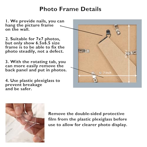 JCJMY 7x7 Picture Frame Rustic White for Wall Hanging or Tabletop, Wall Mounting Horizontally or Vertically, 7 x 7 Square Wall Gallery Poster Photo Frame with Shatter Resistant Plexiglass, Rustic White