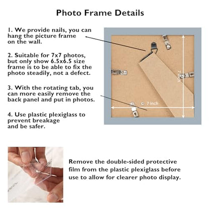 JCJMY 7x7 Picture Frame Rustic White for Wall Hanging or Tabletop, Wall Mounting Horizontally or Vertically, 7 x 7 Square Wall Gallery Poster Photo Frame with Shatter Resistant Plexiglass, Rustic White