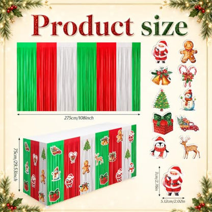 Christmas Table Skirt Set - Red Green White Tinsel Fringe Party Decorations - 4 Pack