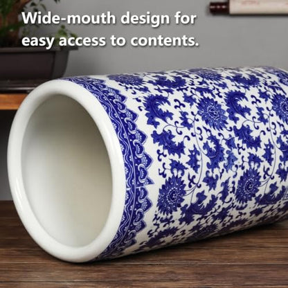 Blue And White Porcelain Umbrella Stand - Vintage Ceramic Entryway Holder 40x24cm