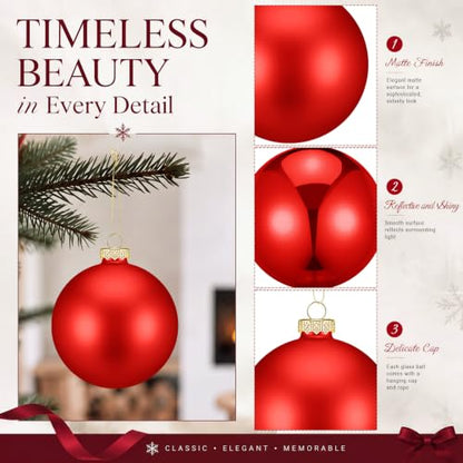 Large Red Glass Christmas Ornaments Set - 6 Pack, 4 Inch Holiday Decorations with Matte & Shiny Finishes