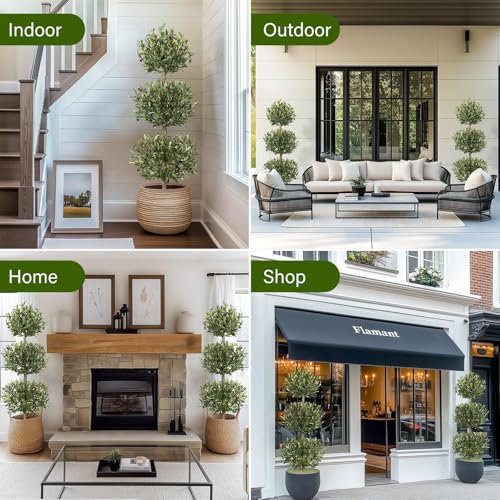 Artificial Olive Tree 5ft with White Planter & Moss - Three Ball Topiary (Variation 1)