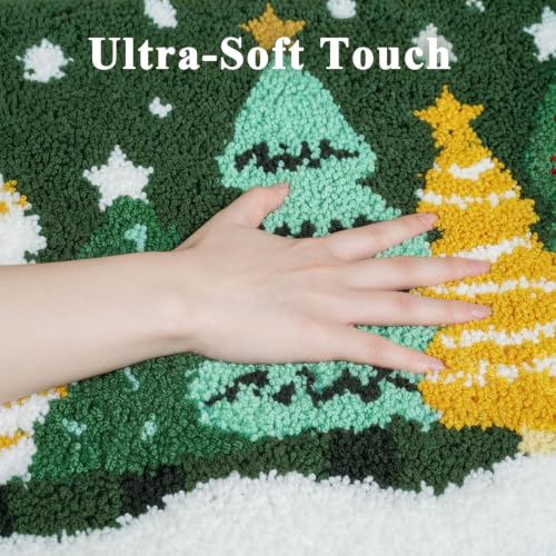 Christmas Bathroom Rugs Green Yellow Christmas Tree Bath Mat 16x24 Inch - Festive Non-Slip Bath Rug