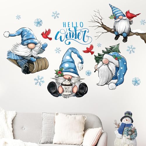 Winter Gnome Wall Decals Stickers - Christmas Cardinal Bird Home Decor