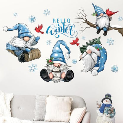 Winter Gnome Wall Decals Stickers - Christmas Cardinal Bird Home Decor