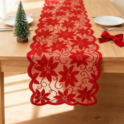 Red Lace Table Runner for Christmas Wedding Bridal Shower Party Decor - 13 x 72 Inch