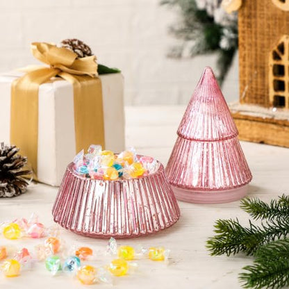 Pink Christmas Tree Candle Jars Set - 10 oz Mercury Glass Holiday Decor - Vesici