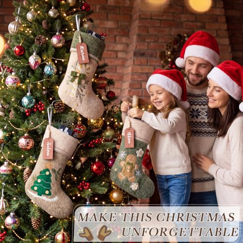 3 Pack Rustic Personalized Christmas Stockings with Name Tags - Classic Design