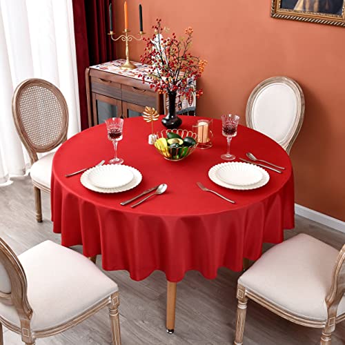 Meanmoy Red Round Water Resistant Tablecloth 90 Inch for Dining & Events