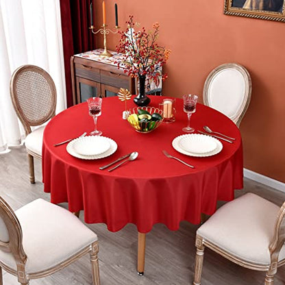 Meanmoy Red Round Water Resistant Tablecloth 90 Inch for Dining & Events