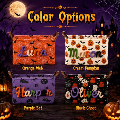 Personalized Halloween Trick-or-Treat Basket with Custom Name - Spooky Decor Gift