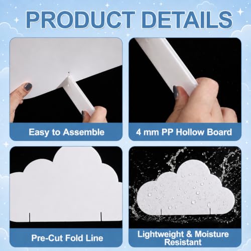 Large Cloud Cutouts Set - White Standup Decorations for Party Backdrop Props