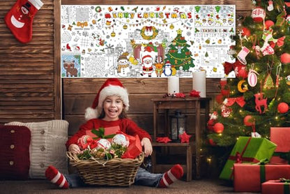 Christmas Coloring Tablecloth for Kids - Giant Holiday Poster & Activity Mat 31.5x72 Inches