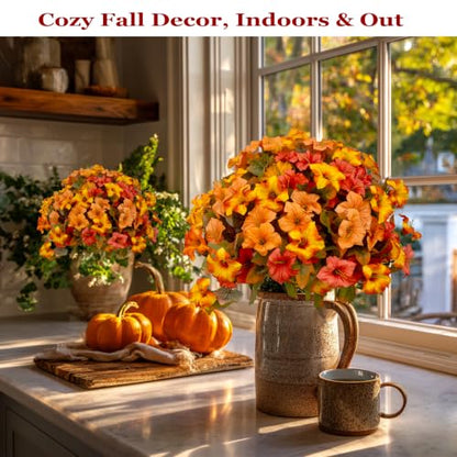 Artificial Fall Flowers Outdoor 4PCS Sunset Orange & Green Bicolor