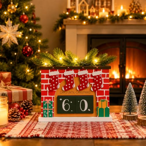 Christmas Countdown with Lights & Music - Wooden Holiday Decor