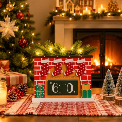 Christmas Countdown with Lights & Music - Wooden Holiday Decor
