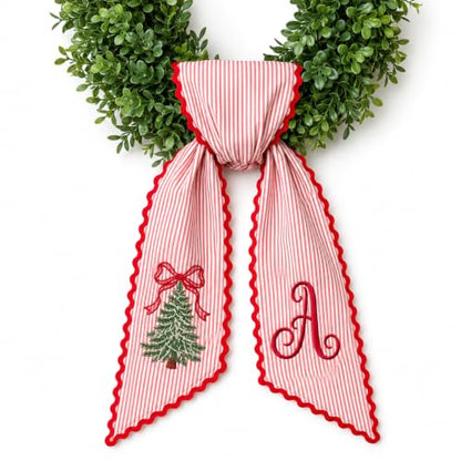 Multicolor Personalized Christmas Wreath Sash with Monogram & Embroidery