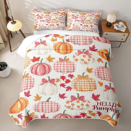 Homewish Fall Pumpkin Kids Twin Quilt Set Bedspread with Pillow Sham - Bedroom Decor
