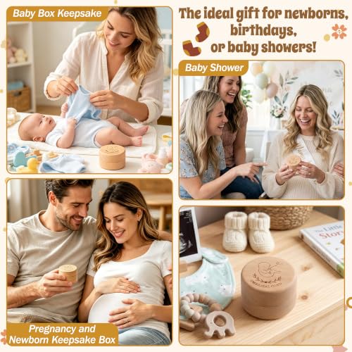 Baby Umbilical Cord Keepsake Box with Transparent Inner Container Wooden Memorial Case for Newborn