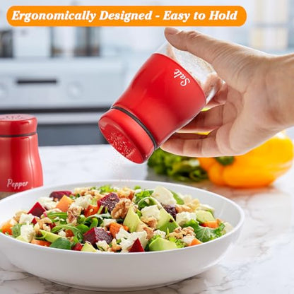 Red Salt and Pepper Shakers Set - 5oz Dispensers with Glass Bottom, Cute Kitchen Decor