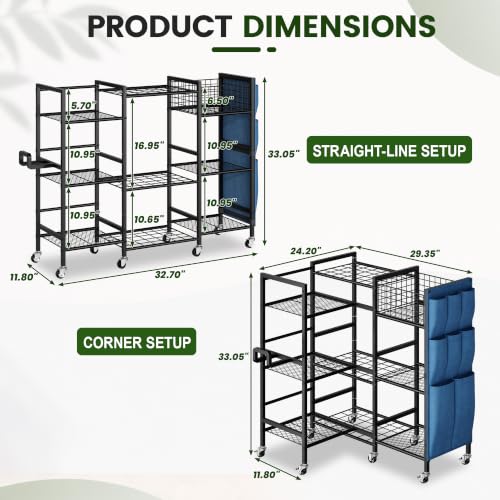 3-Sided Garden Tool Organizer with Wheels and Storage Shelves