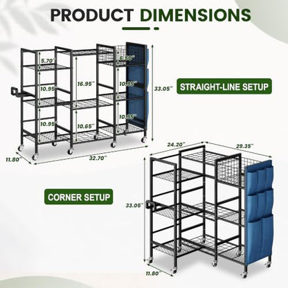 3-Sided Garden Tool Organizer with Wheels and Storage Shelves