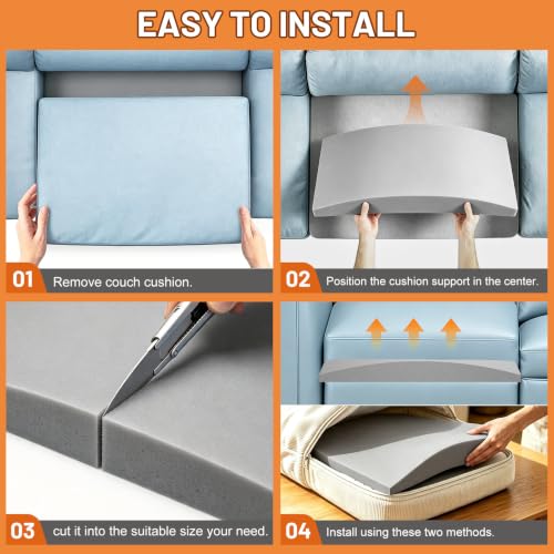Gray Couch Cushion Support 22x22x2.4 Inch - 3 Pack Curved Foam Inserts