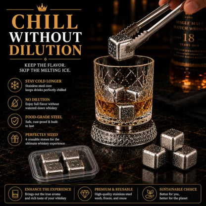 Clear Rotating Whiskey Glasses Set of 2 - 360° Crystal Bourbon Tumblers with Wooden Gift Box