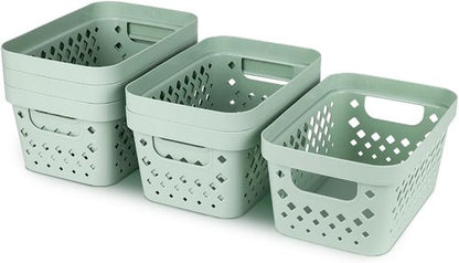 Glad Plastic Baskets - Set of 6 Organizing Bins for Pantry, Bathroom & Linen Closet - 1 Gallon, Sage