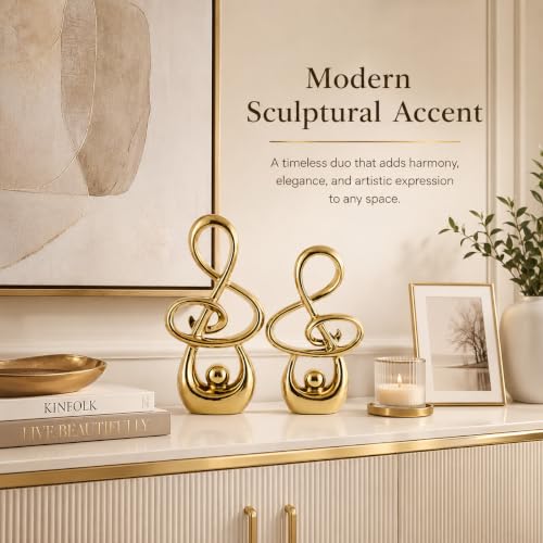 Gold Music Note Sculpture Decor - Modern Abstract Ceramic Figurines Set of 2