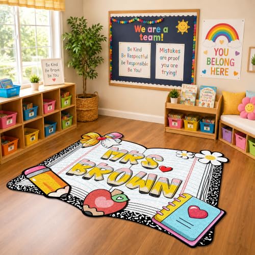 Personalized Classroom Shaped Rug - Composition Notebook Design B03