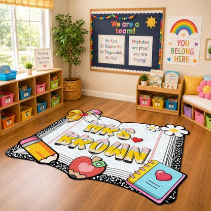 Personalized Classroom Shaped Rug - Composition Notebook Design B03