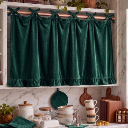 Velvet Oven Skirt Curtain Cover - Olive Green, 30x22in, Ruffled Kitchen Decor