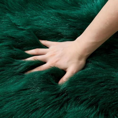 Dark Green Faux Fur Sheepskin Rug 2x3 ft - Plush Fluffy Area Rug for Home Decor