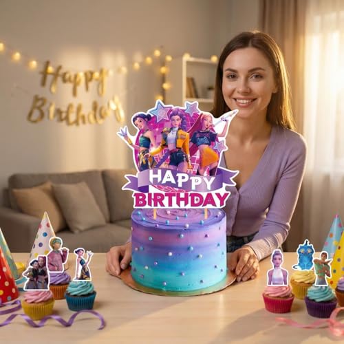 Cute Birthday Cake Toppers and Cupcake Decorations - 25 Pcs Cartoon Party Supplies