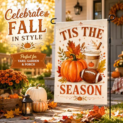 Fall Garden Flag Tis the Season Thanksgiving Decor Orange Brown