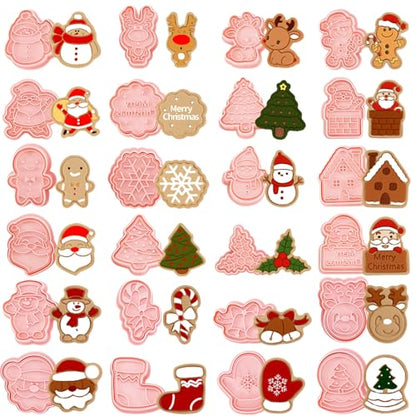 Christmas Cookie Stamps 24-Piece Gingerbread Cookie Cutters with Santa Elk Snowman Shapes