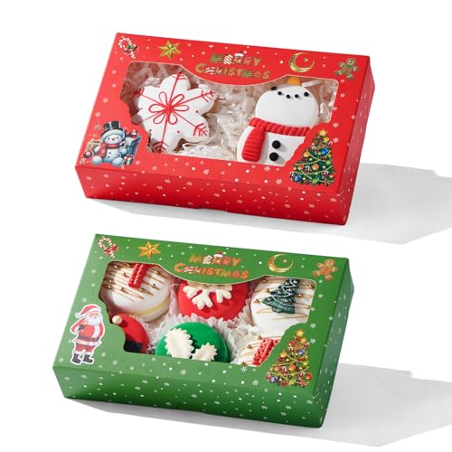 24PCS Christmas Cookie Gift Boxes with Clear Windows - Multiple Colors, 7x4.3x1.5 Inches