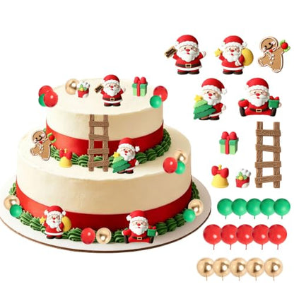 24pcs Christmas Cake Topper Set with Santa Gingerbread Bell & Balls