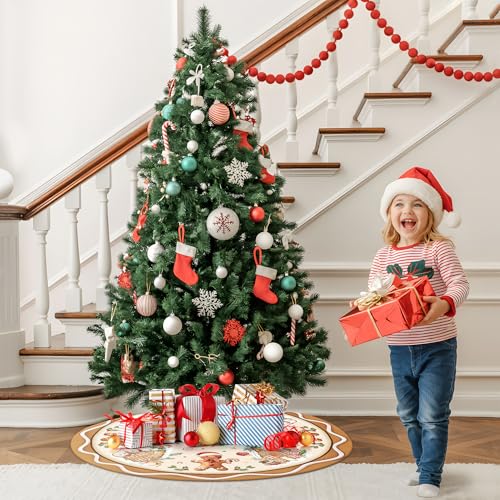 Christmas Tree Skirt 48 Inch Gingerbread Man Brown Holiday Xmas Decor
