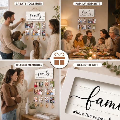 AWSICE Natural Wood Family Photo Frame Hanging Display Wall Decor