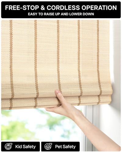 No Drill Bamboo Roman Shade - 24x48 Inch Cabana Natural Woven Window Covering