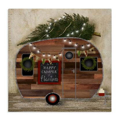 Unframed 30x30 Inch Canvas Wall Art Christmas Rustic Camping Scene