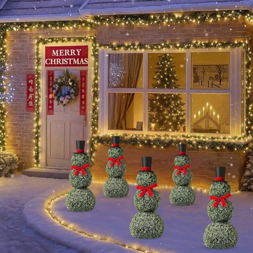 Christmas Snowman Topiary Decor 31" Snowman Stake No Pot - Holiday Garden & Indoor Decor