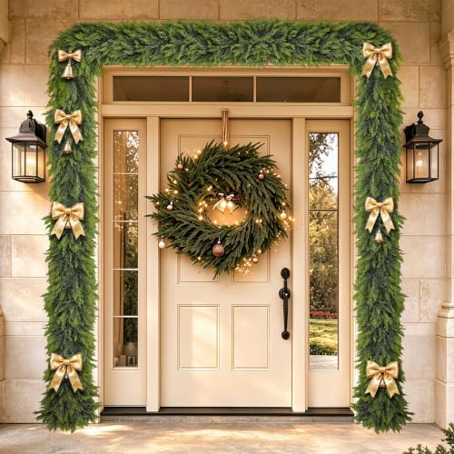 8.9Ft Real Touch Cedar Garland - Artificial Pine Greenery for Christmas Decorations