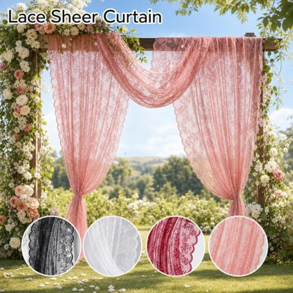 Wine Red Lace Canopy for Bedroom & Wedding Decor - 275W x 40L