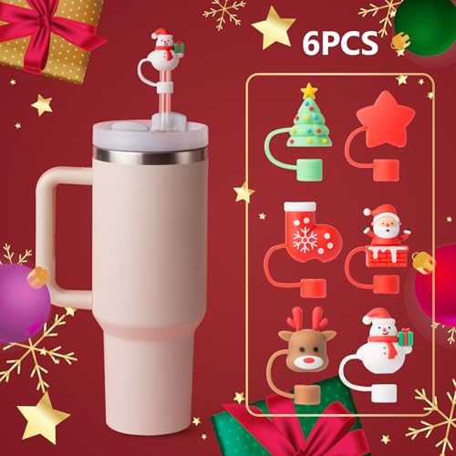 Christmas Red Silicone Straw Cover Caps 6 Pack for 30oz/40oz Tumblers - Reusable Drink Accessories