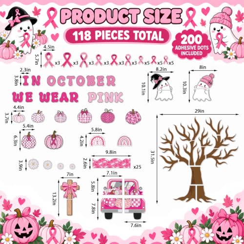 Breast Cancer Awareness Tree Bulletin Board Decor Set with 118 Pieces