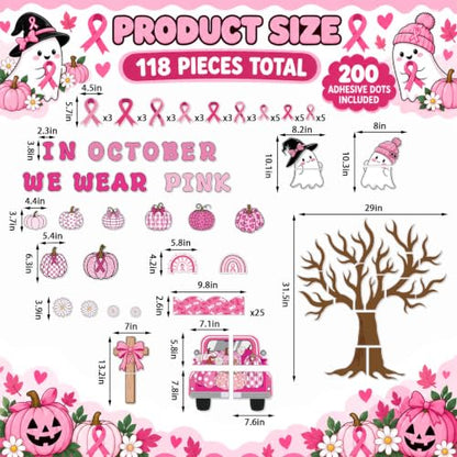 Breast Cancer Awareness Tree Bulletin Board Decor Set with 118 Pieces